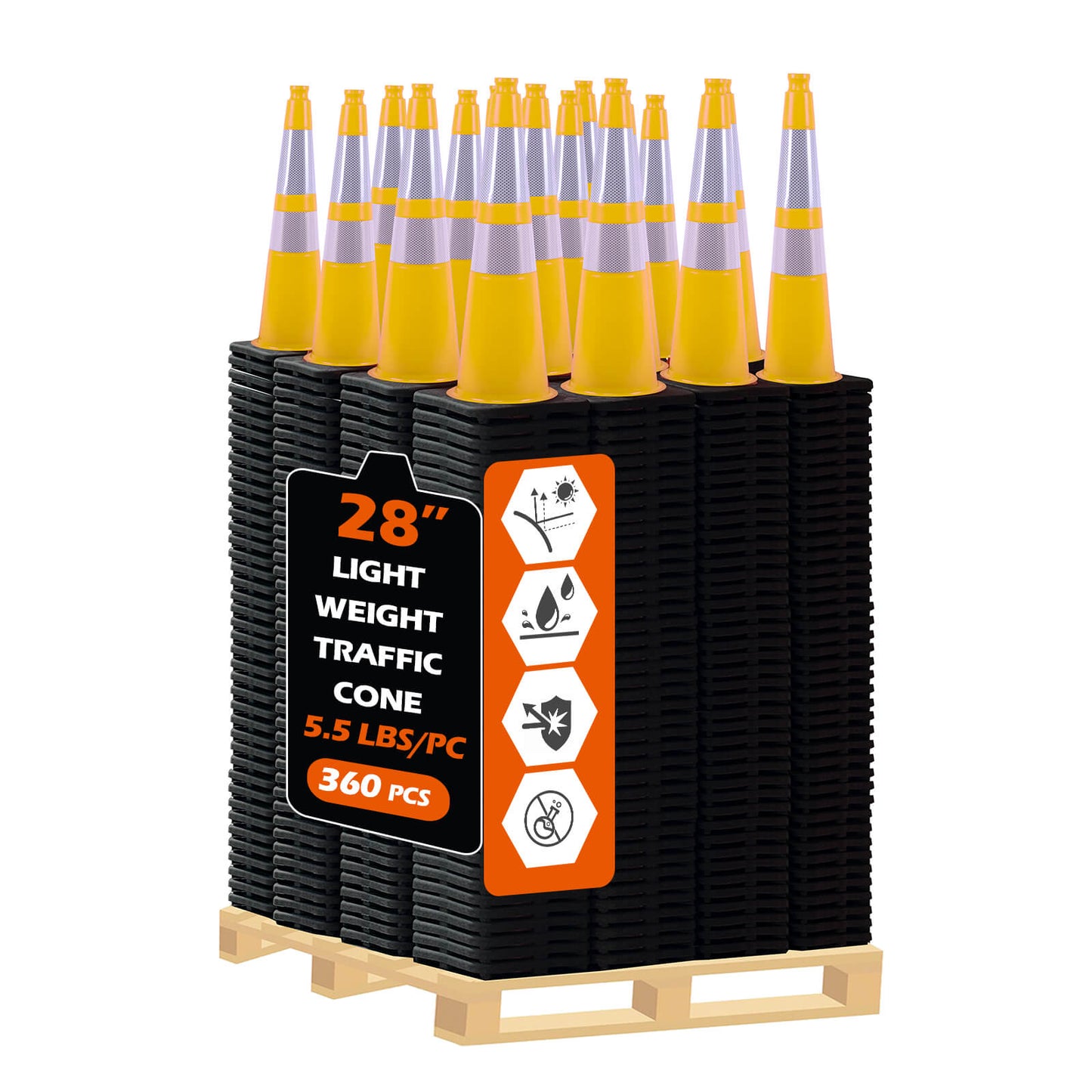 Heavy-Duty PVC Traffic Cones with Reflective Stripe