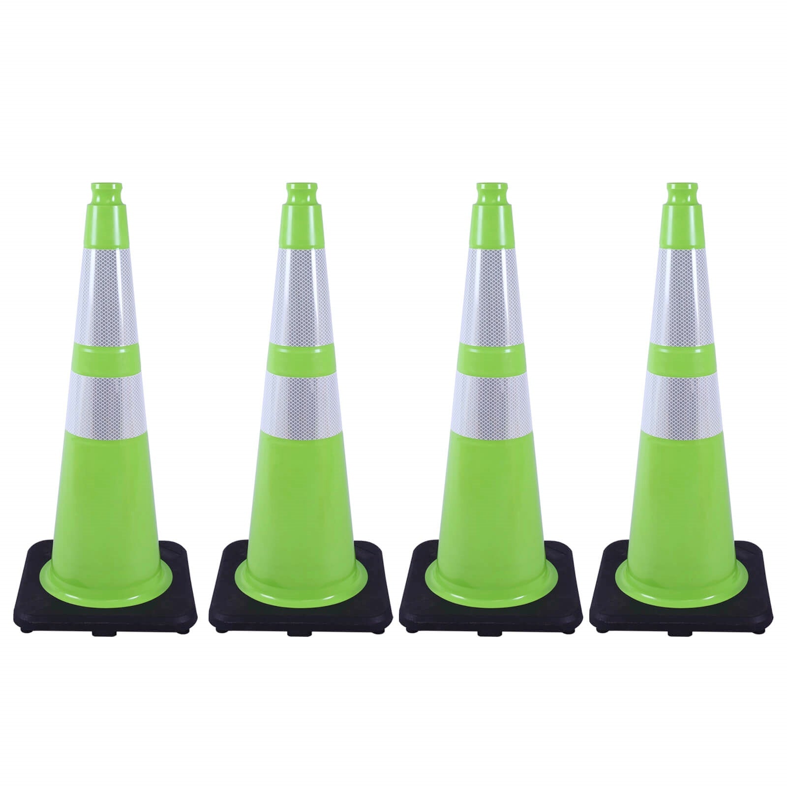 Heavy-Duty Black Base Traffic Cones with Reflective Stripe - full setup