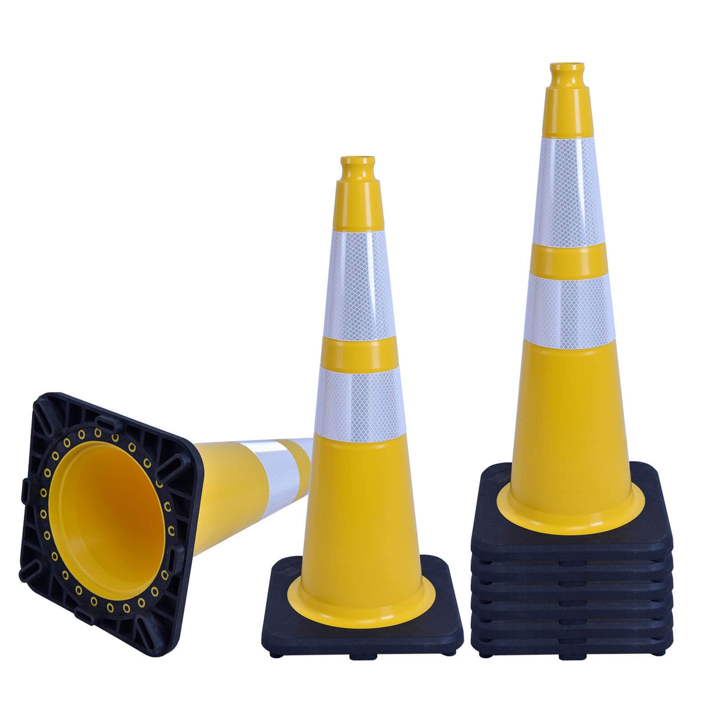 Heavy-Duty Black Base Traffic Cones with Reflective Stripe