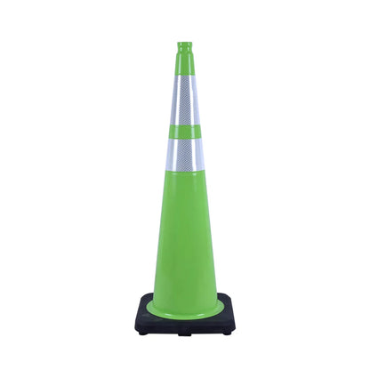 Heavy-Duty Black Base Traffic Cones with Reflective Stripe - product dimensions