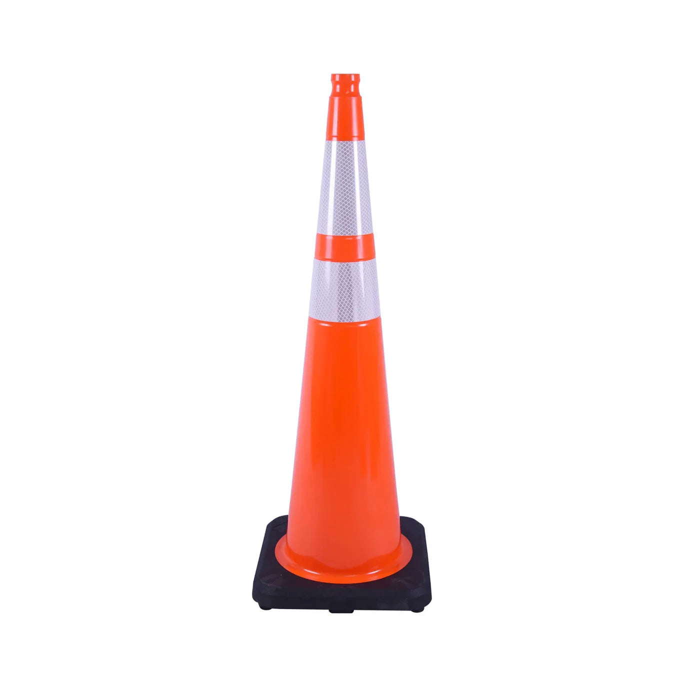 Heavy-Duty Black Base Traffic Cones with Reflective Stripe - in use on site