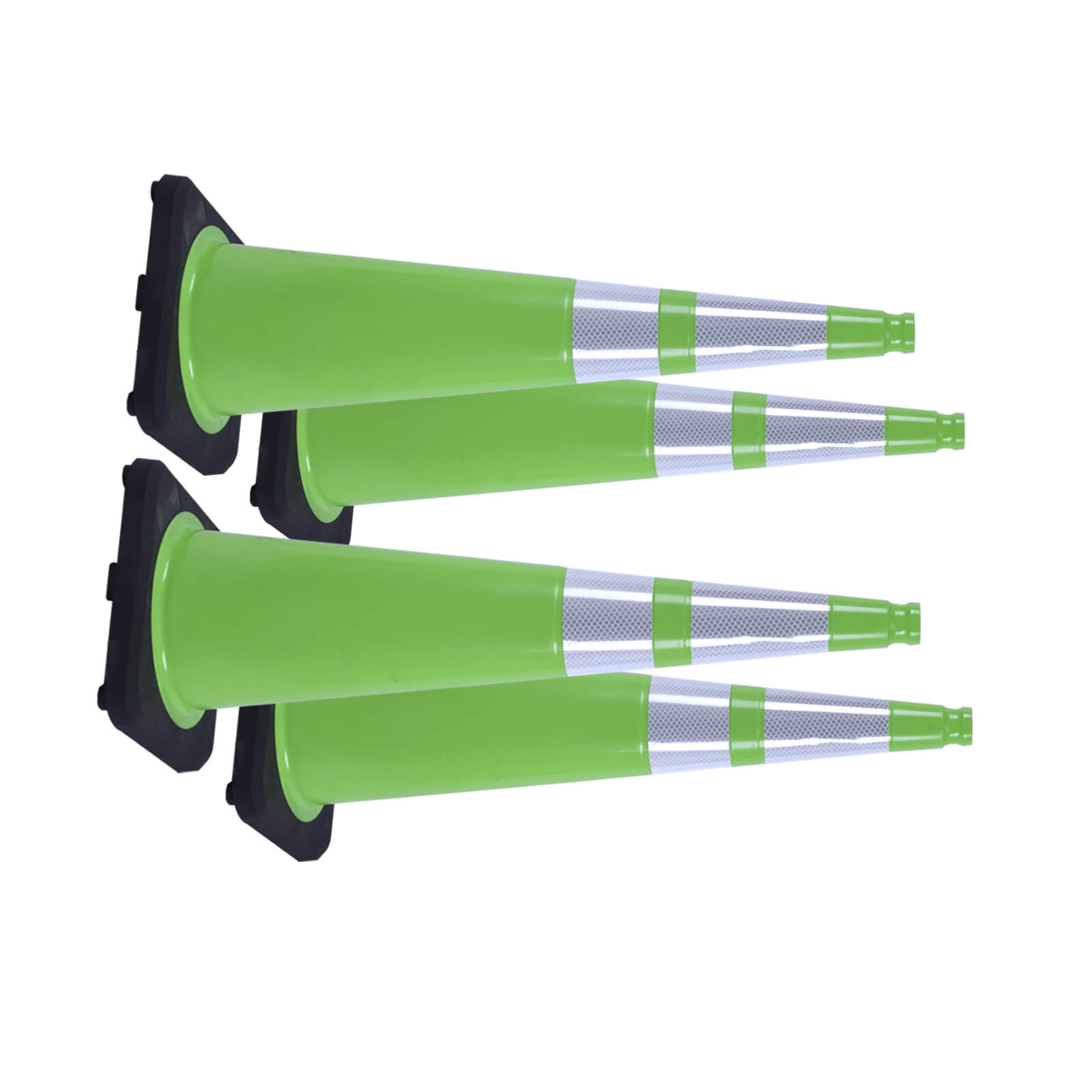 Heavy-Duty Black Base Traffic Cones with Reflective Stripe - in use on site