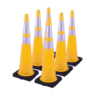 Heavy-Duty Black Base Traffic Cones with Reflective Stripe
