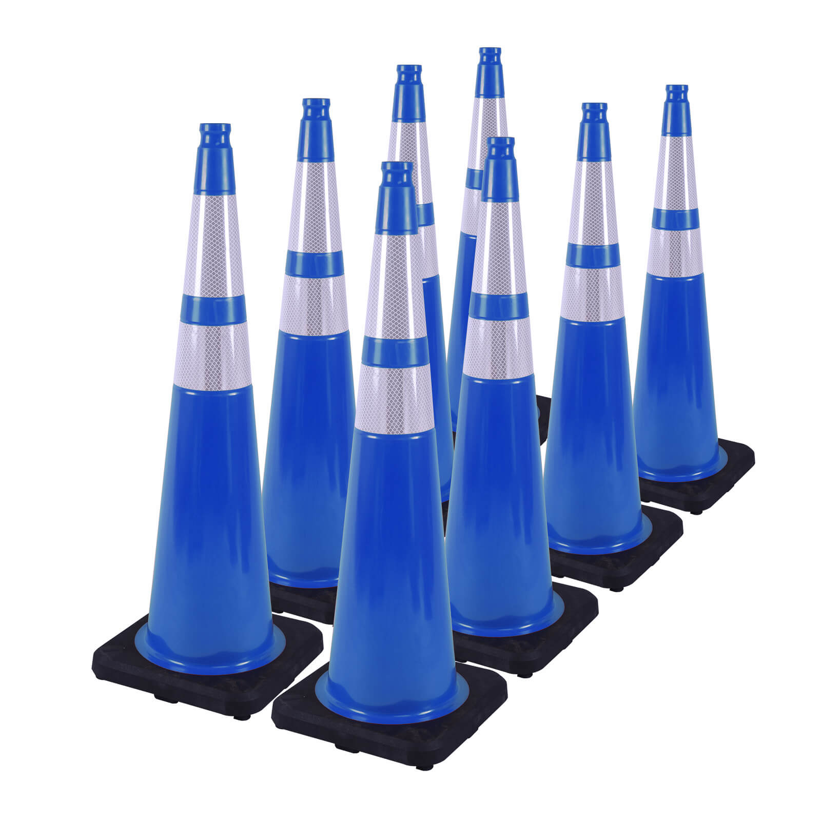 Heavy-Duty Black Base Traffic Cones with Reflective Stripe - comparison view