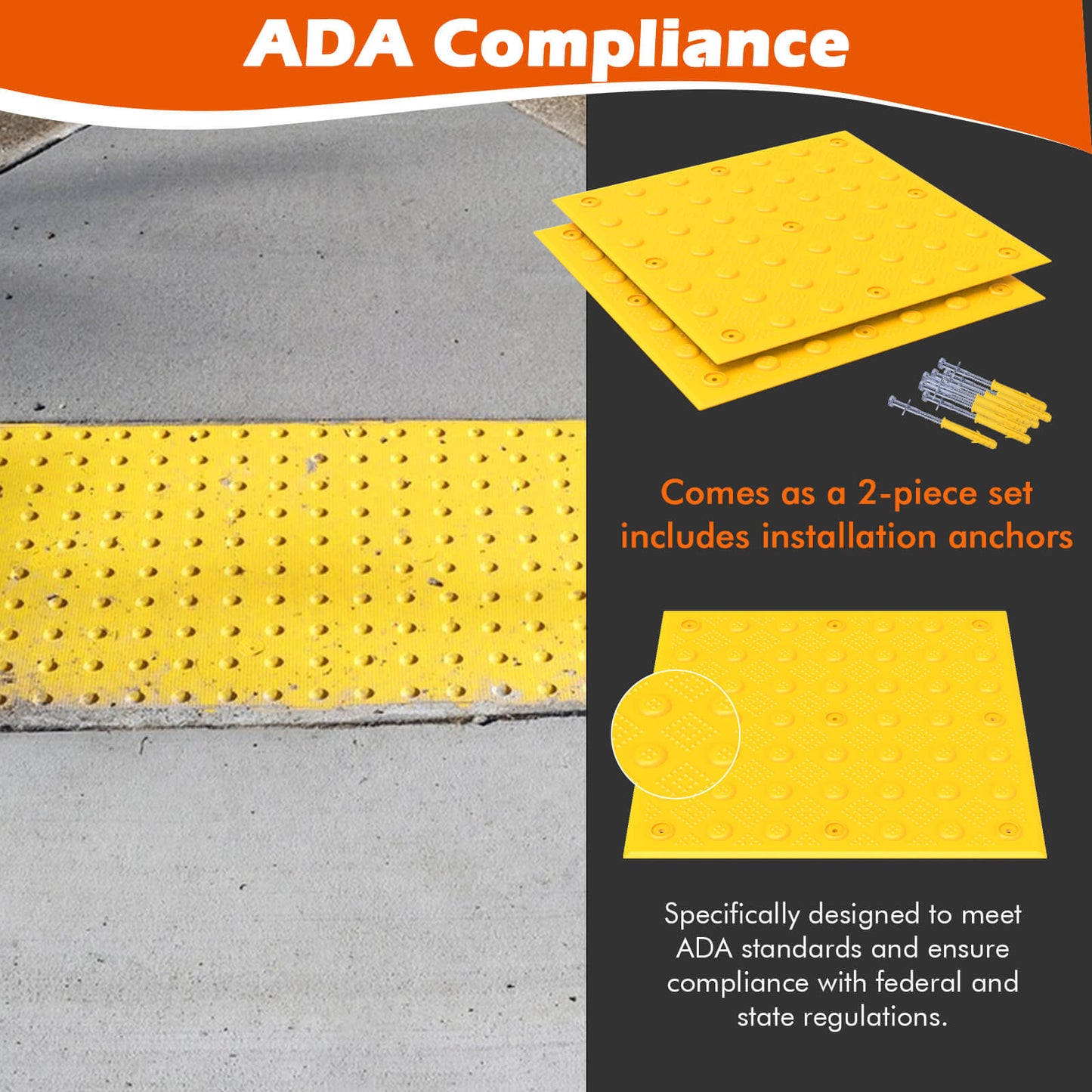 2-Pack Yellow Tactile Warning Paving Panels with Fixing Bolts