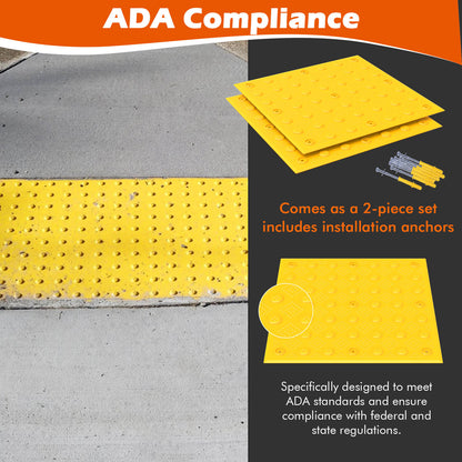 2-Pack Yellow Tactile Warning Paving Panels with Fixing Bolts