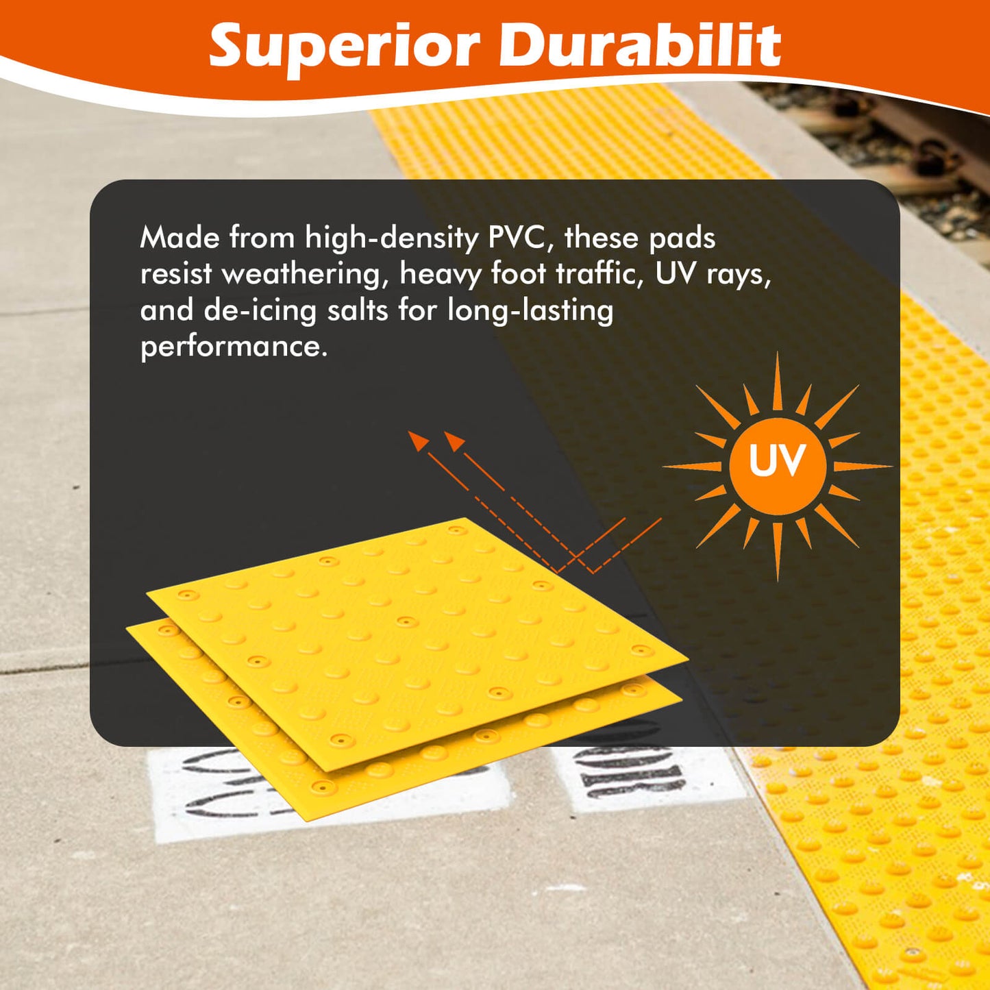 2-Pack Yellow Tactile Warning Paving Panels with Fixing Bolts