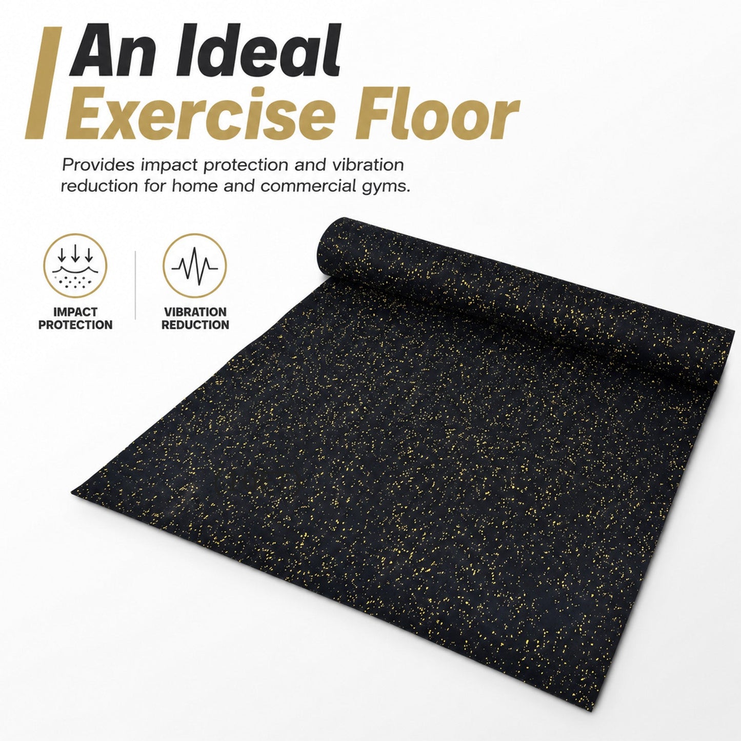 4 mm Rubber Gym Flooring Roll, 115 × 300 cm, Black/Yellow