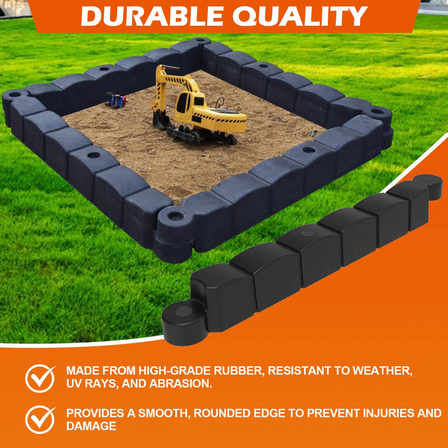4-Pack Rubber Landscape Edging — Keep Sand in Place, Kids Play Safe