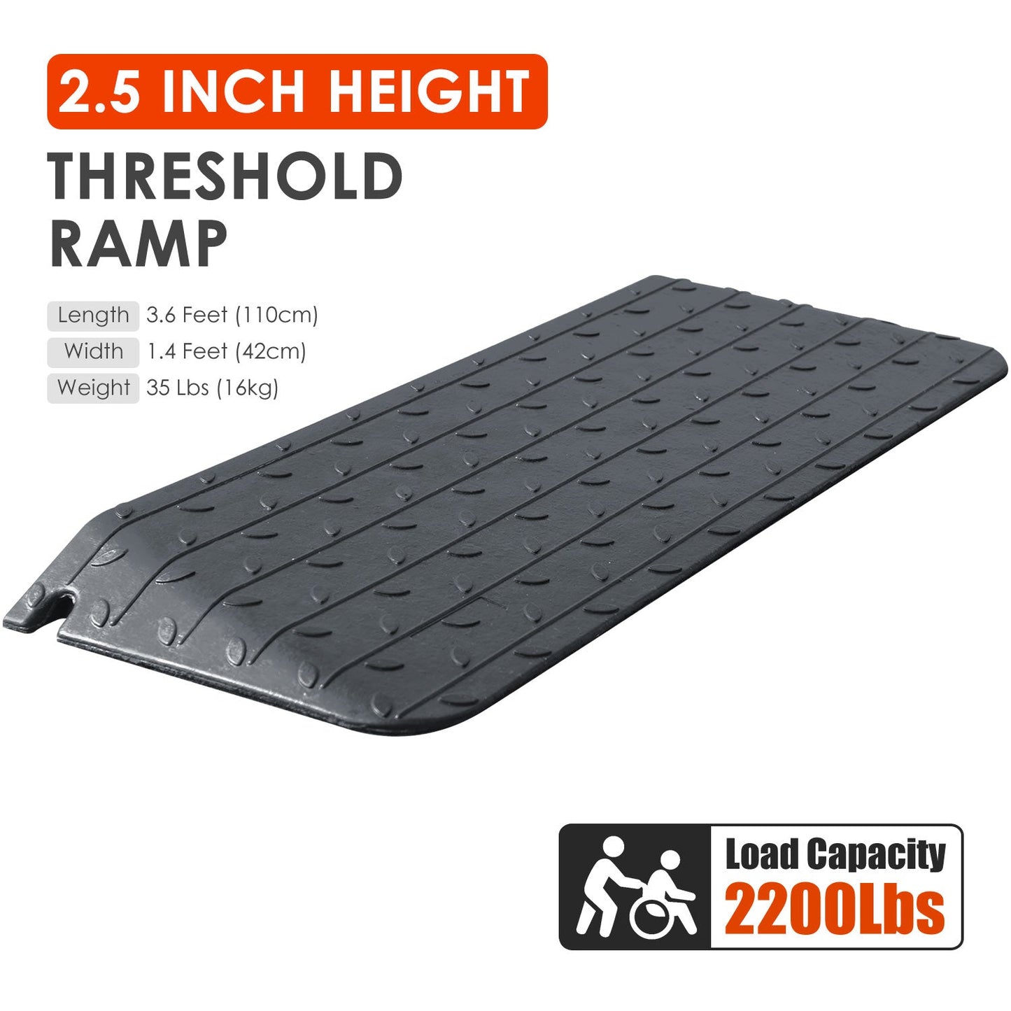 Rubber Doorway Threshold Ramp, 3-10 cm Height