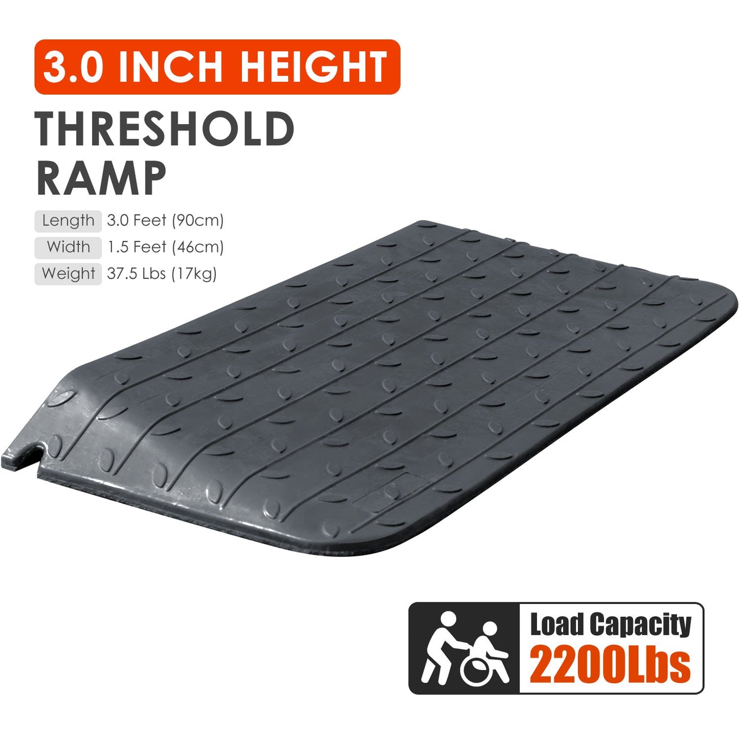 Rubber Doorway Threshold Ramp, 3-10 cm Height