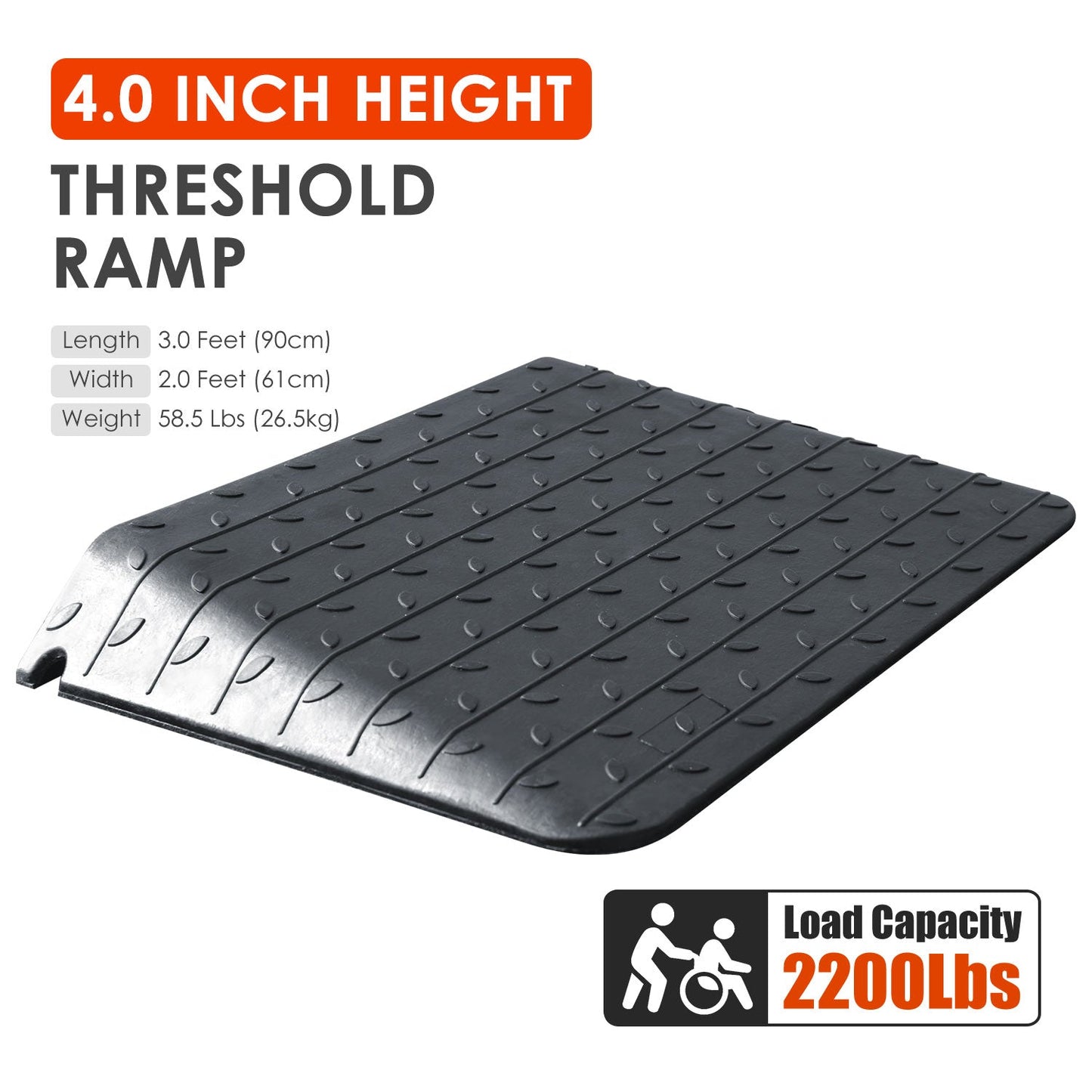 Rubber Doorway Threshold Ramp, 3-10 cm Height