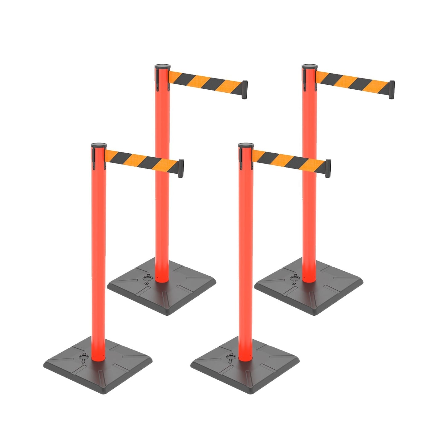 4-Pack Retractable Belt Barriers with Caution Message