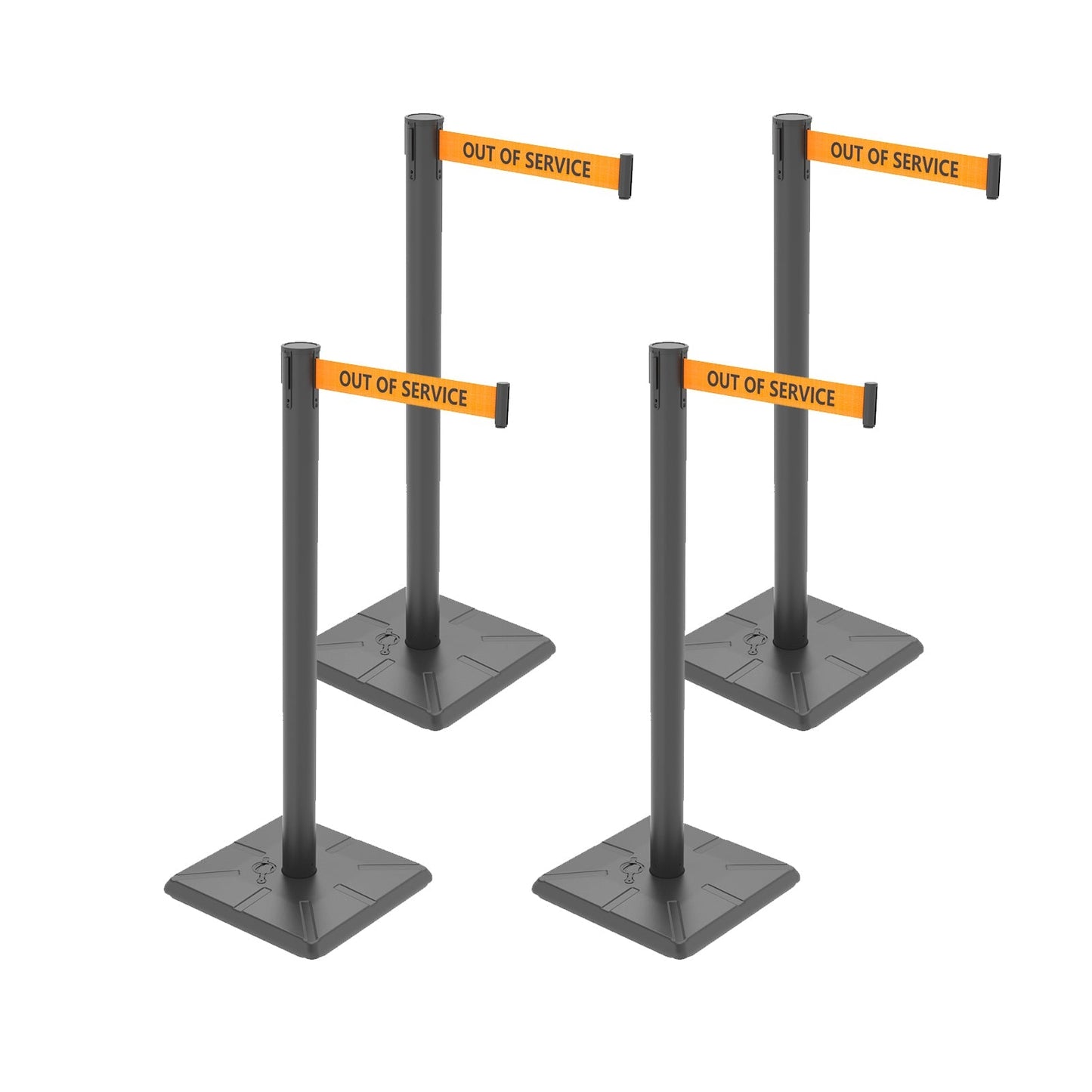 4-Pack Retractable Belt Barriers with Caution Message