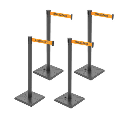 4-Pack Retractable Belt Barriers with Caution Message