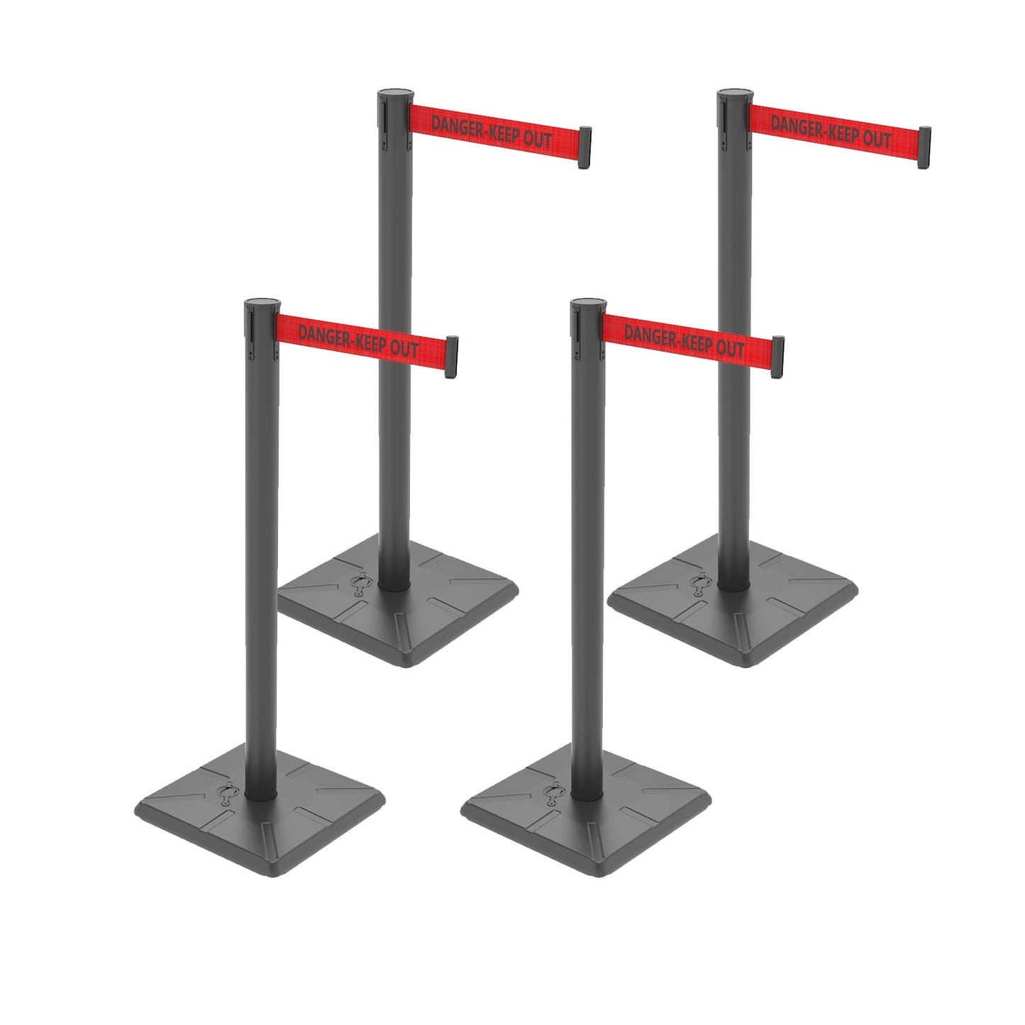 4-Pack Retractable Belt Barriers with Caution Message