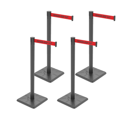 4-Pack Retractable Belt Barriers with Caution Message