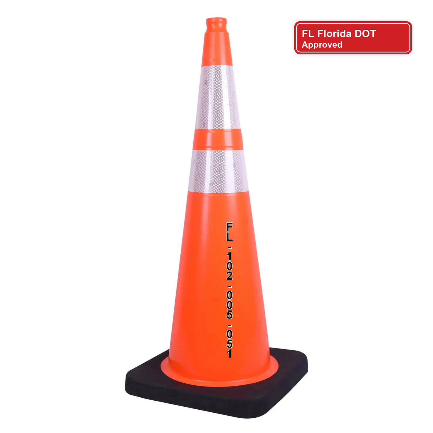 Florida DOT Approved 36" Flexible Traffic Cone with 3M Collar